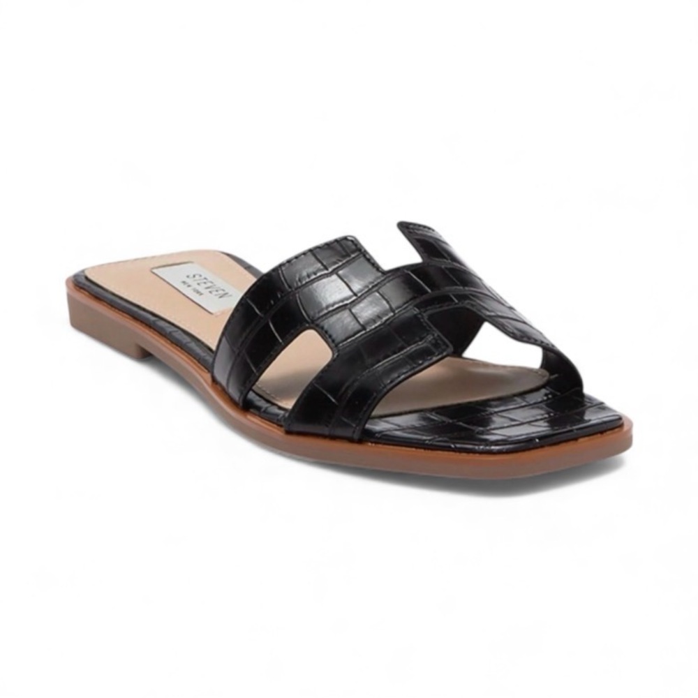 NEW STEVEN NEW YORK HARLIEN CROC EMBOSSED SLIDE SANDAL IN BLACK CROC - SIZE 8.5
